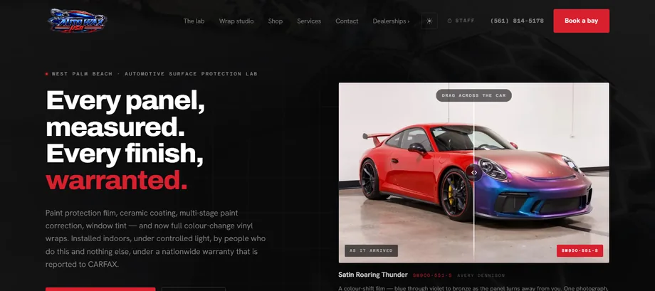 autowax.cloud live site — “Every panel, measured. Every finish, warranted.”
