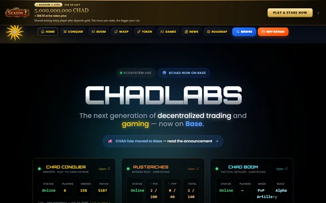 chadlabs.io — decentralized trading and gaming on Base