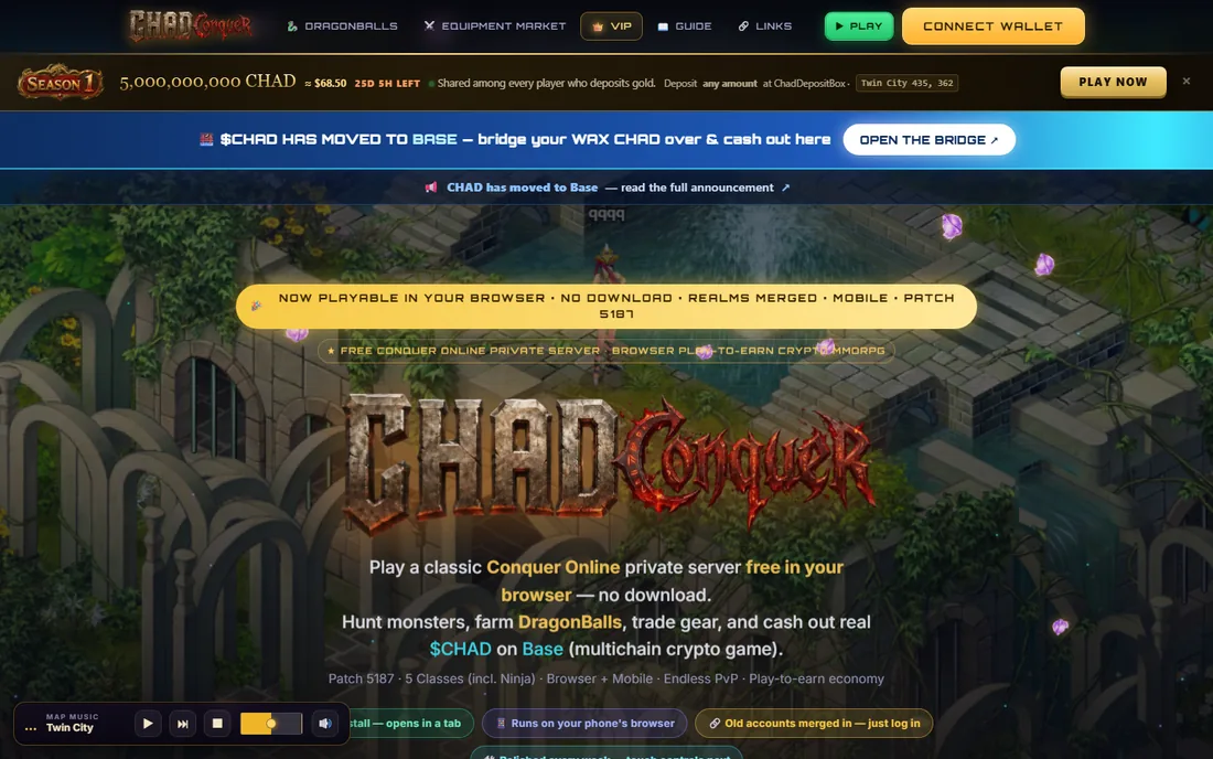 CHAD CONQUER — classic MMORPG, free in your browser, cash out in $CHAD