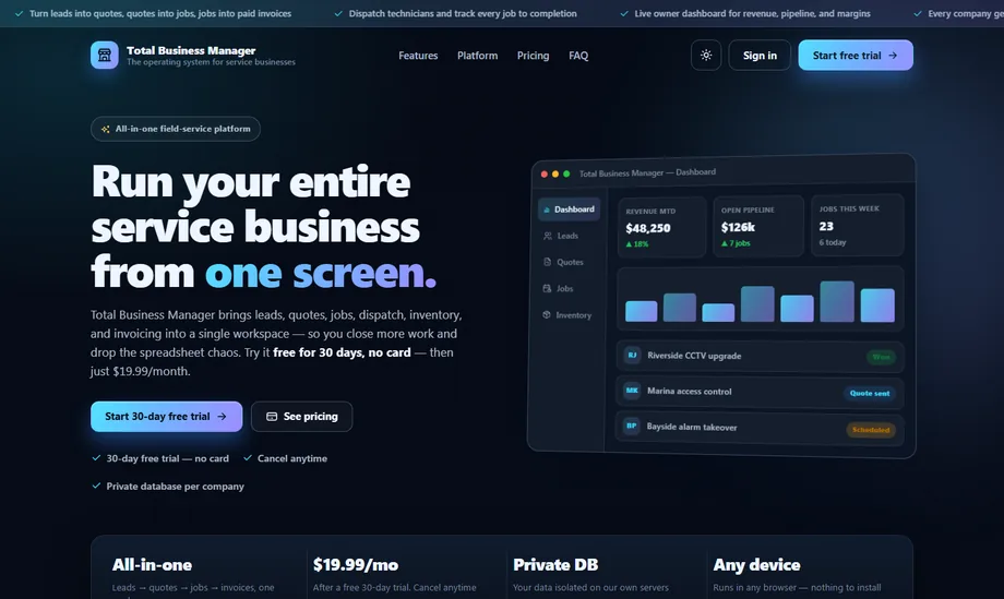 totalbusinessmanager.com — “Run your entire service business from one screen”
